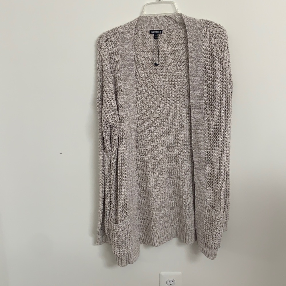 Long cream express knit cardigan